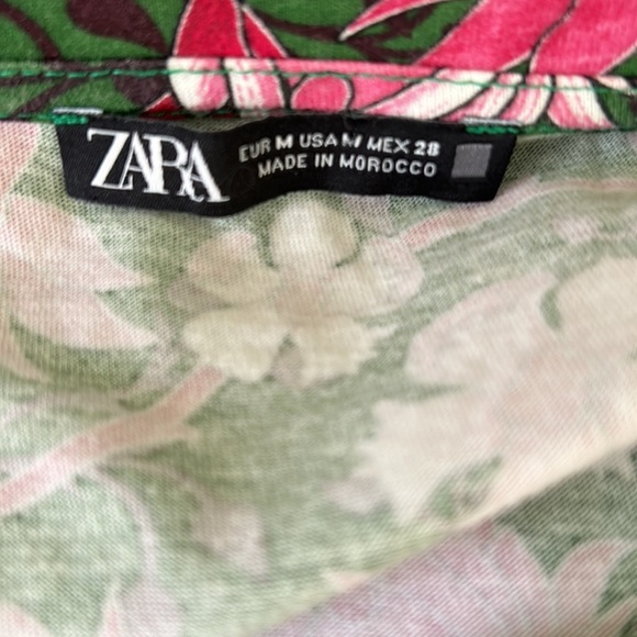 Zara Pink & Green Floral Cotton Bow Tie Puff Short Sleeve Cropped Top - M - Picture 12 of 15
